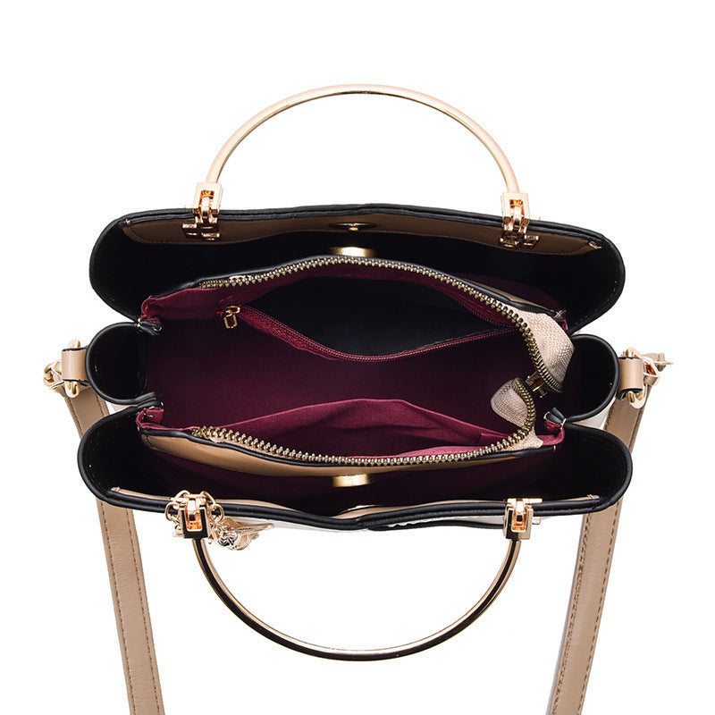 Korean-Style Color Block Bucket Bag – Large Capacity Crossbody