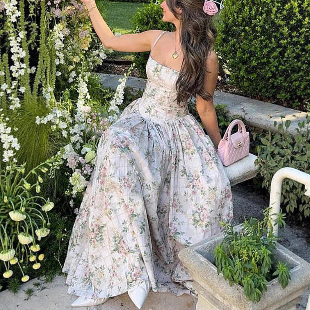 Printed Strapless Backless Long Dress