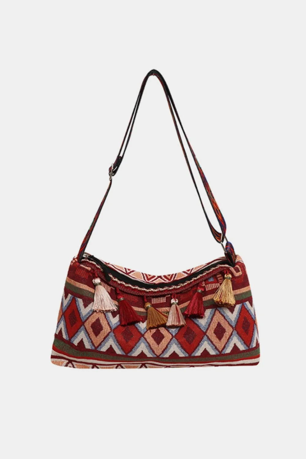 Tassel Adjustable-Strap Canvas Shoulder Bag