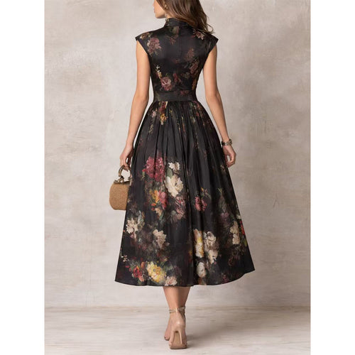 Black 3D Floral Print Slim Long Dress