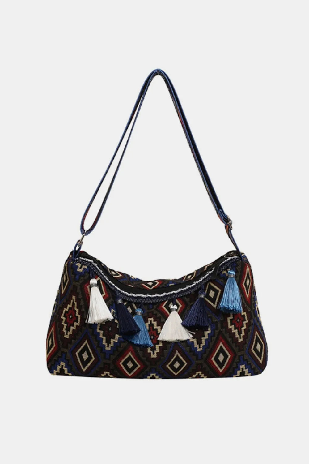 Tassel Adjustable-Strap Canvas Shoulder Bag