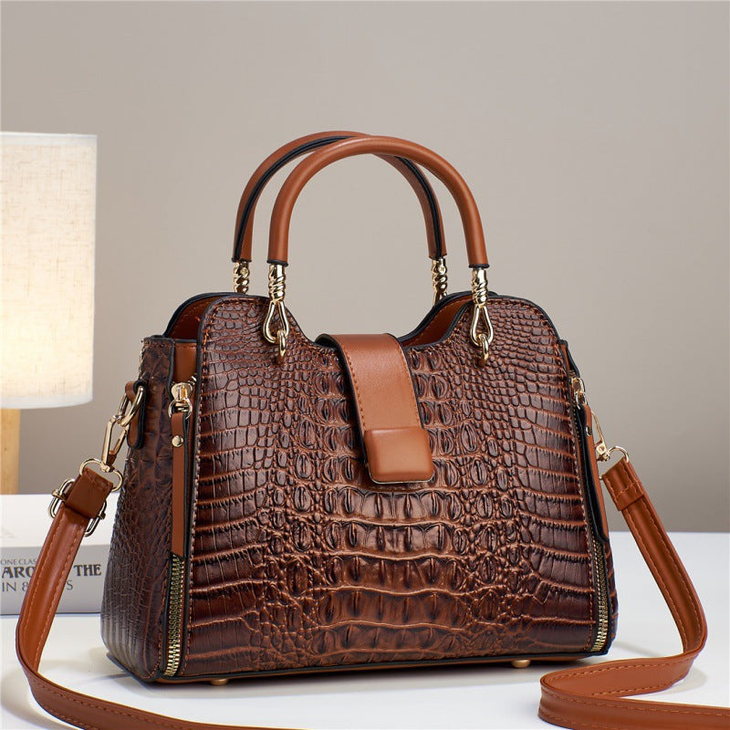 Crocodile-Embossed Crossbody Tote – Large Capacity Shoulder Bag