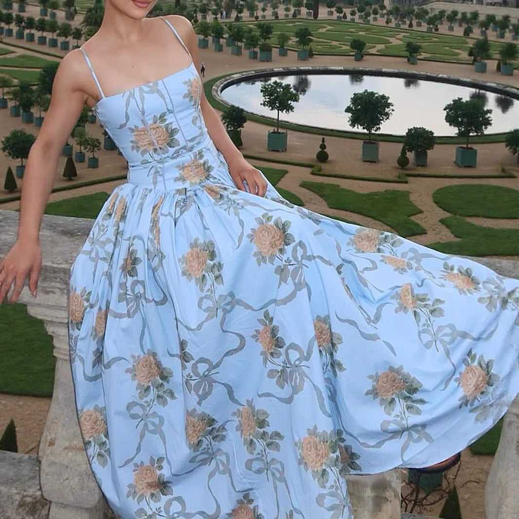 Printed Strapless Backless Long Dress