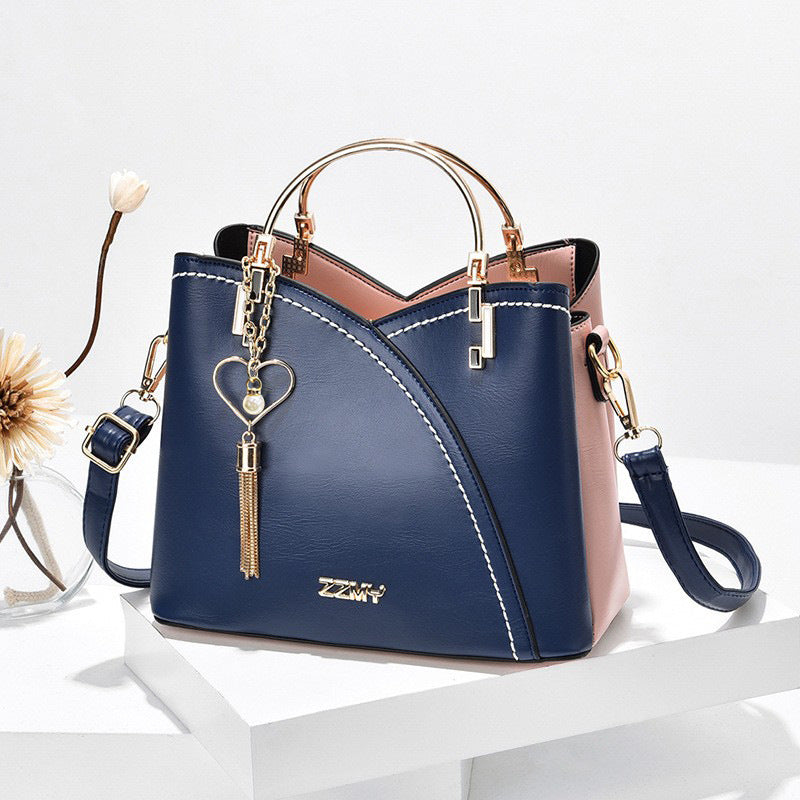 Korean-Style Color Block Bucket Bag – Large Capacity Crossbody