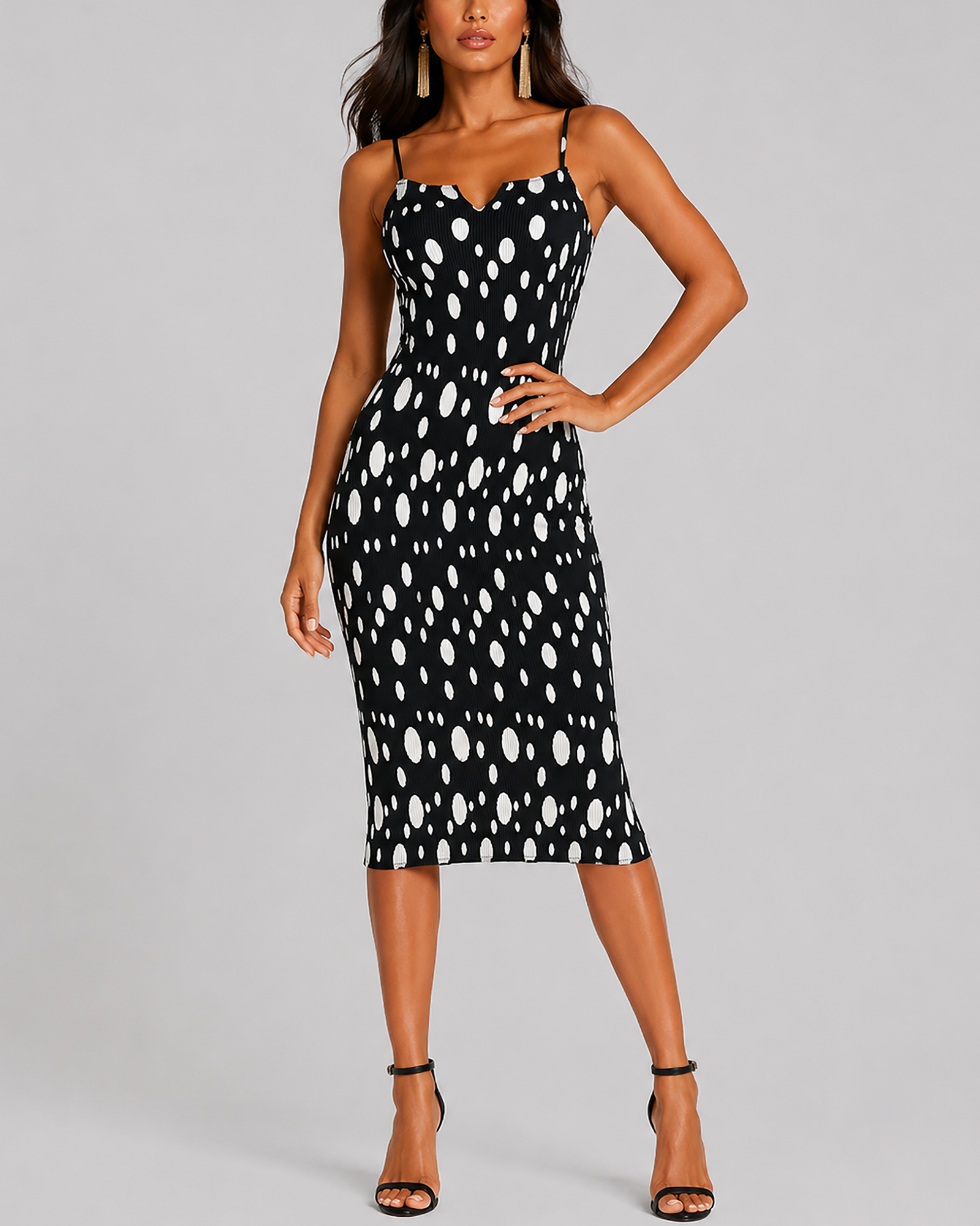 Polka Dot Organza Strapless Dress – Pleated Slimming Fit
