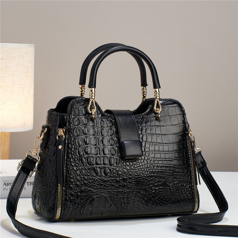 Crocodile-Embossed Crossbody Tote – Large Capacity Shoulder Bag