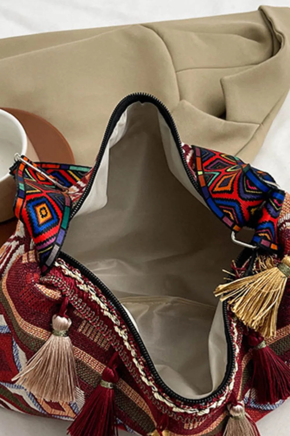 Tassel Adjustable-Strap Canvas Shoulder Bag