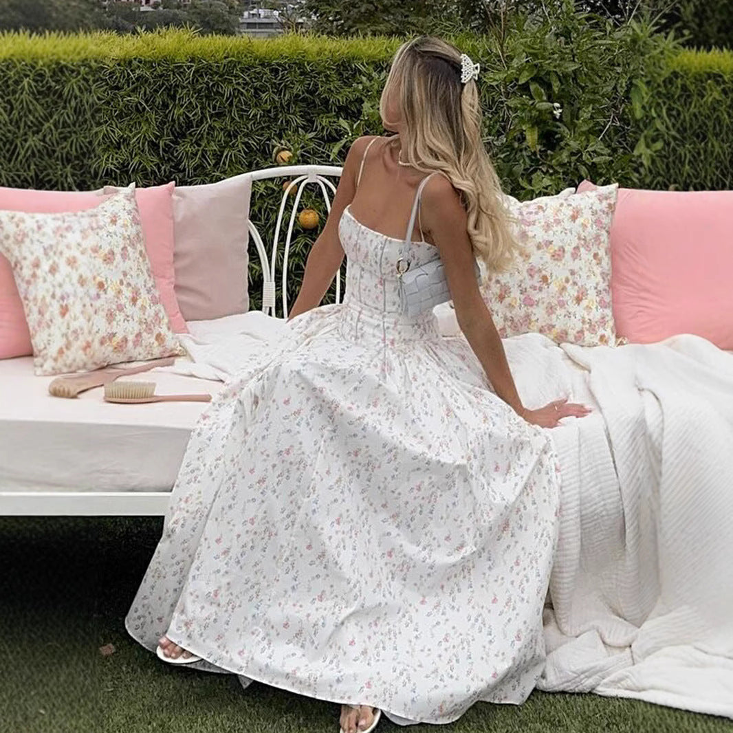 Printed Strapless Backless Long Dress