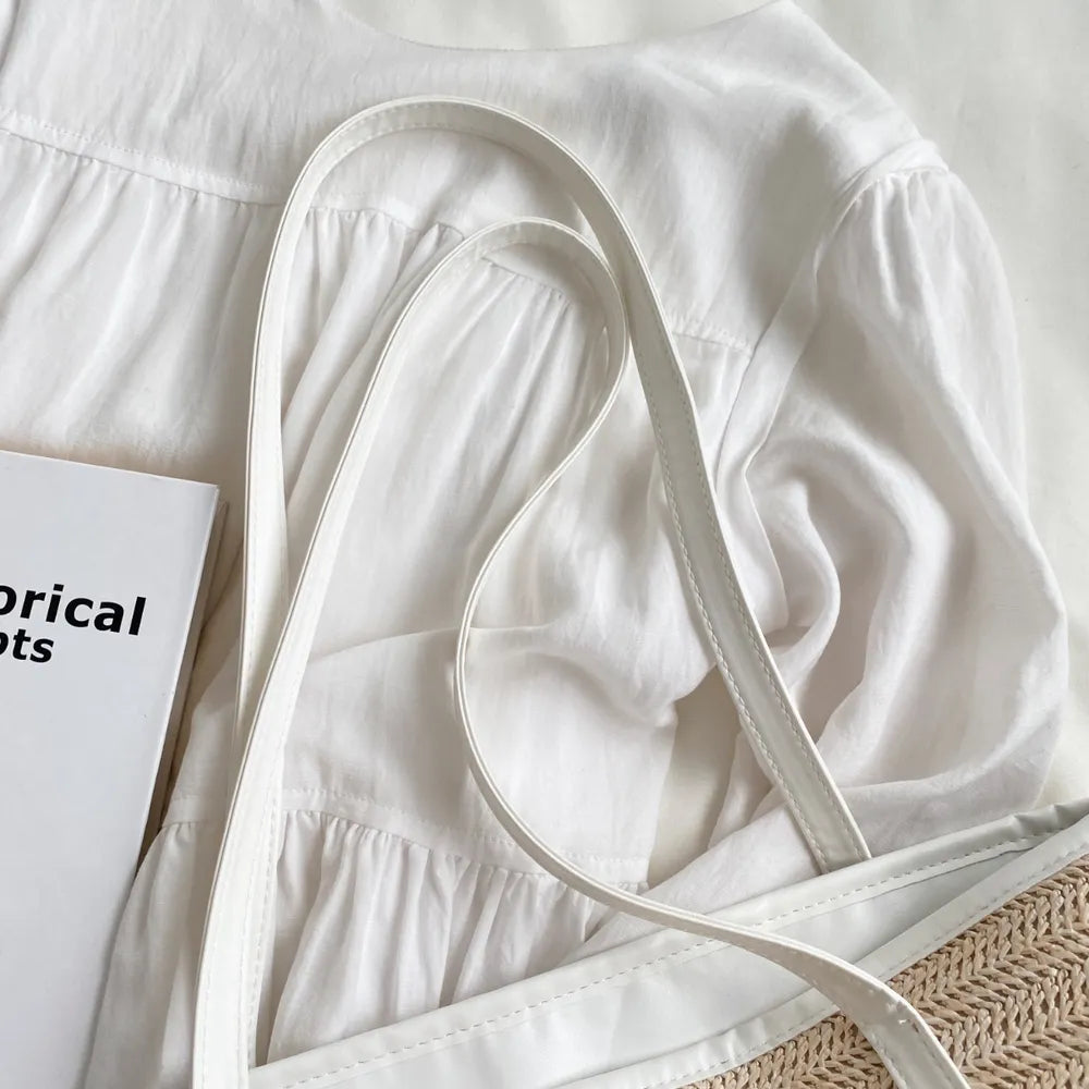 Straw Weave Leather-Strap Tote Bag – Summer Beach Bag