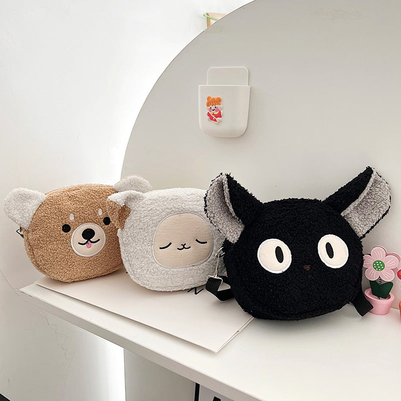 Teddy Bear Plush Crossbody Bag – Round Embroidered Mini Bag