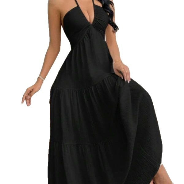 Solid Color Halter Backless Tie-Up Beach Dress