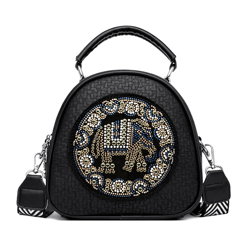 Embroidered Cylinder Crossbody Bucket Bag
