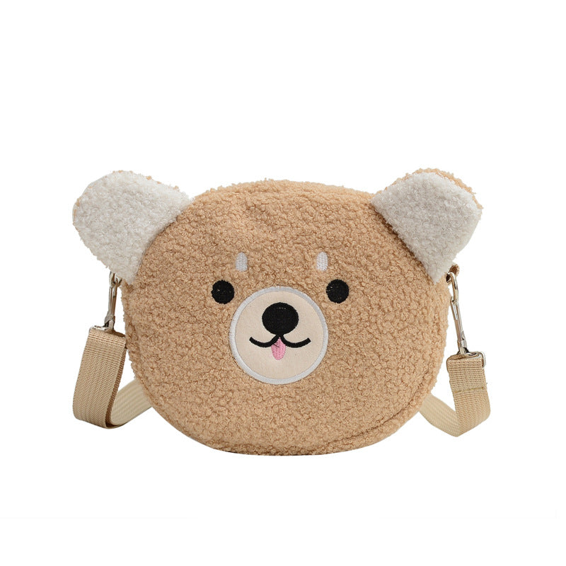 Teddy Bear Plush Crossbody Bag – Round Embroidered Mini Bag