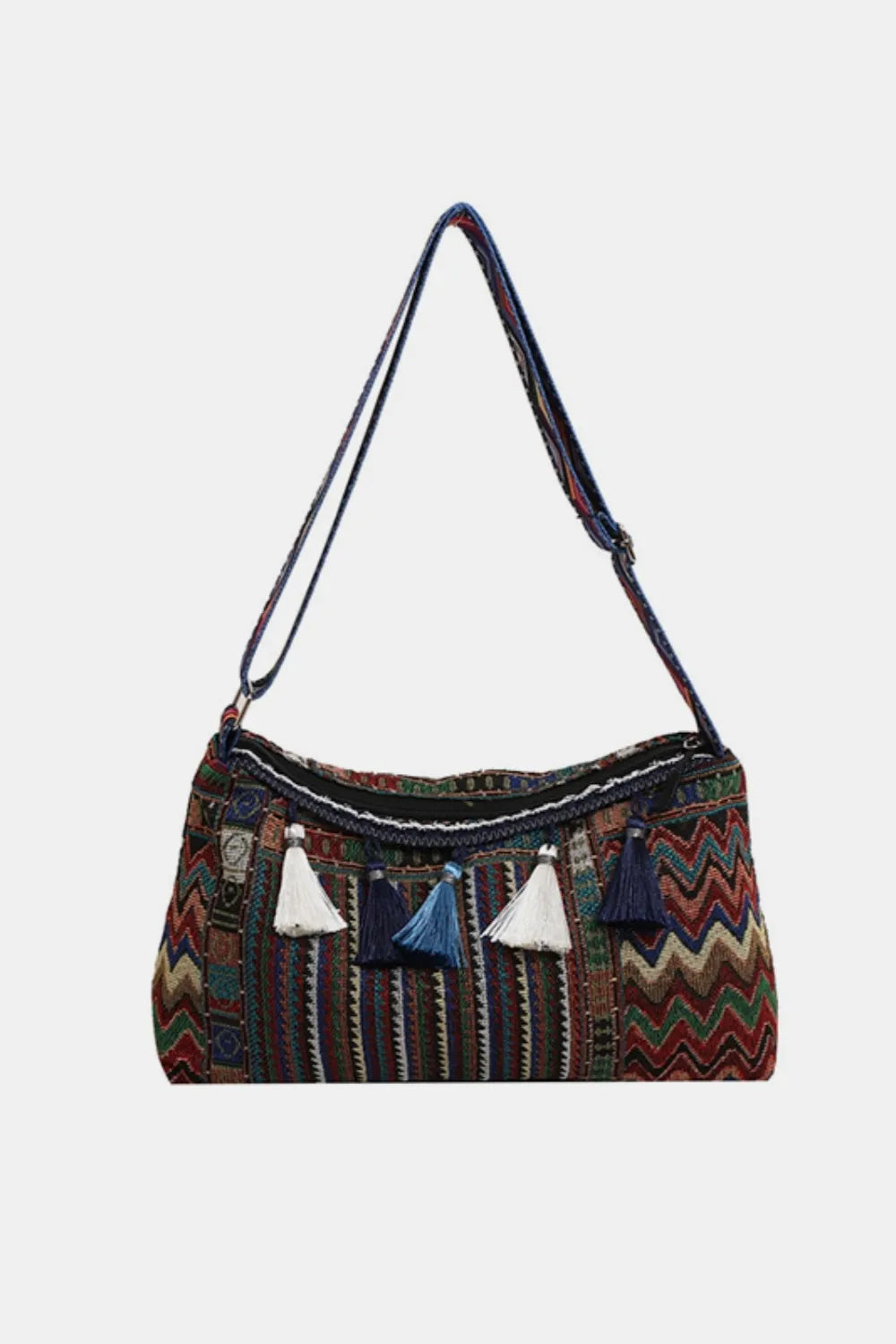 Tassel Adjustable-Strap Canvas Shoulder Bag