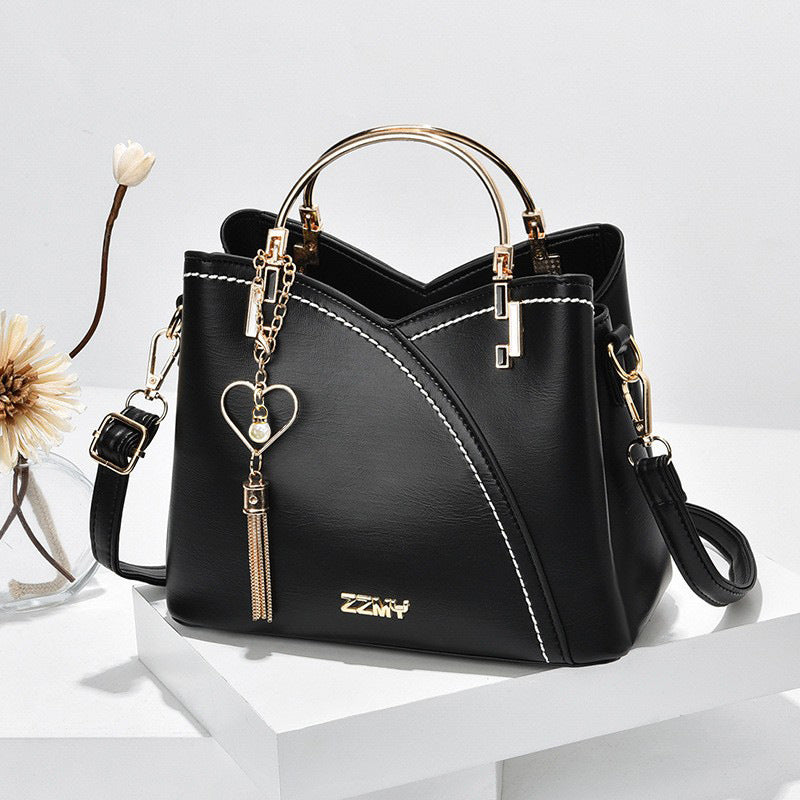 Korean-Style Color Block Bucket Bag – Large Capacity Crossbody