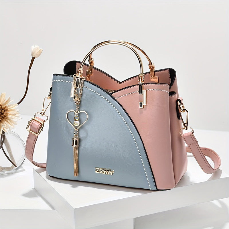 Korean-Style Color Block Bucket Bag – Large Capacity Crossbody
