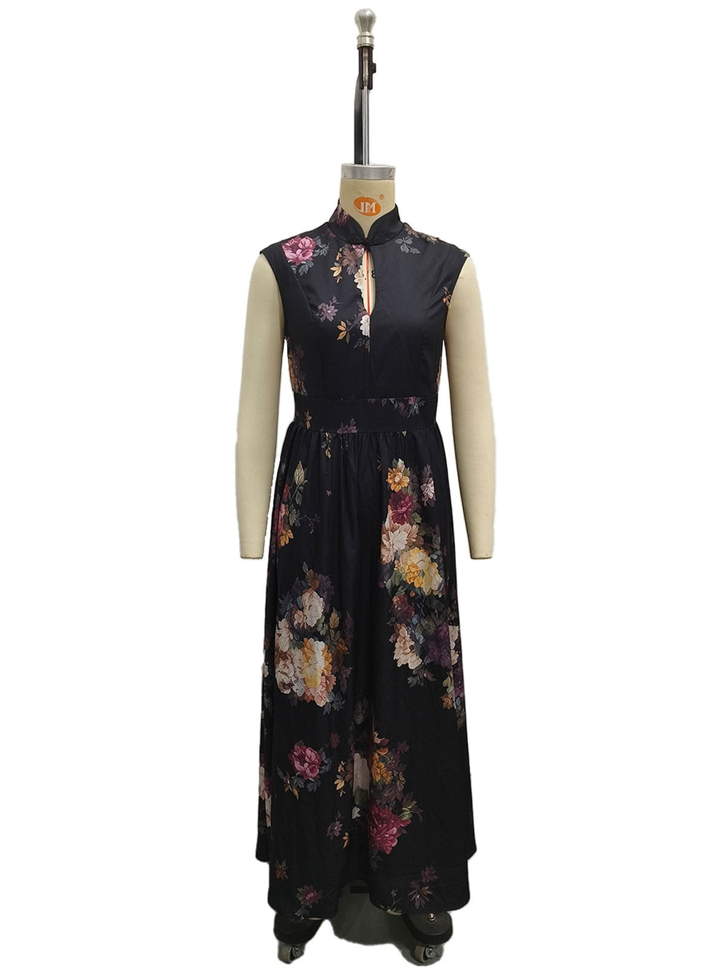 Black 3D Floral Print Slim Long Dress