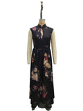 Black 3D Floral Print Slim Long Dress
