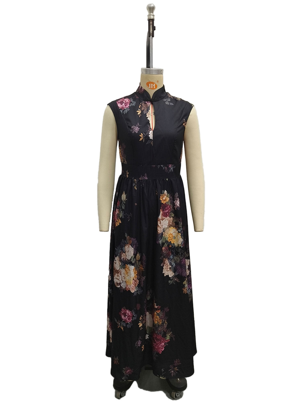 Black 3D Floral Print Slim Long Dress