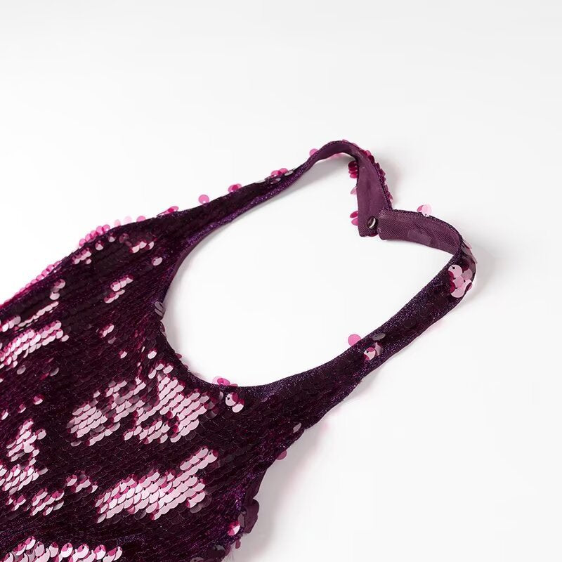 French Sequin Backless Halter Dress