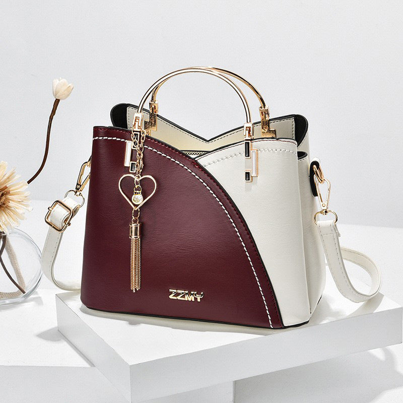 Korean-Style Color Block Bucket Bag – Large Capacity Crossbody