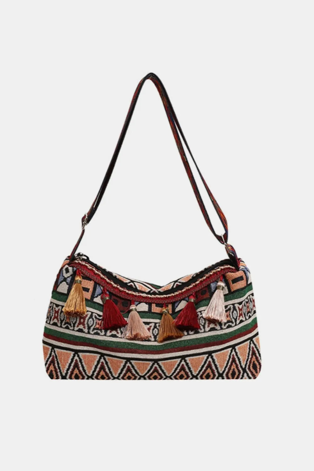 Tassel Adjustable-Strap Canvas Shoulder Bag