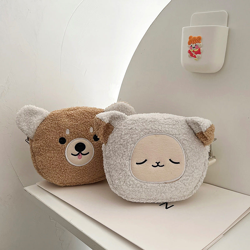 Teddy Bear Plush Crossbody Bag – Round Embroidered Mini Bag