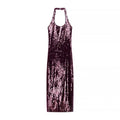 French Sequin Backless Halter Dress