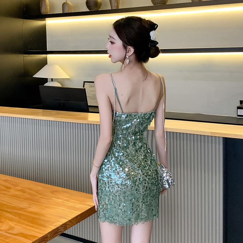 Rhinestone Sequin Hip-Hugging Mini Skirt Dress