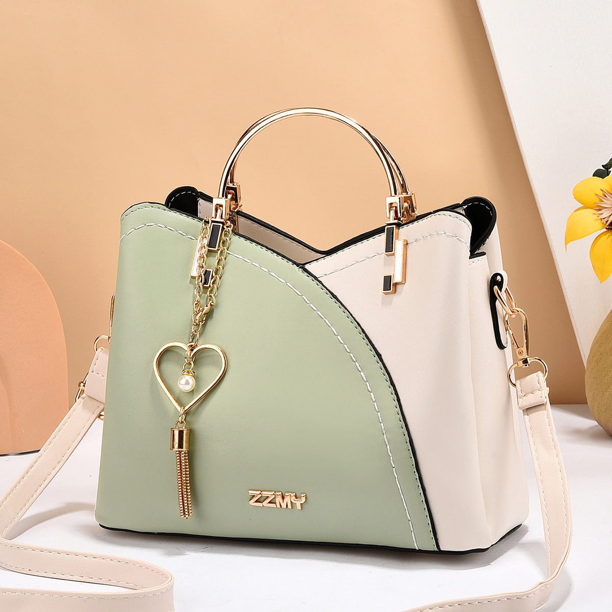 Korean-Style Color Block Bucket Bag – Large Capacity Crossbody