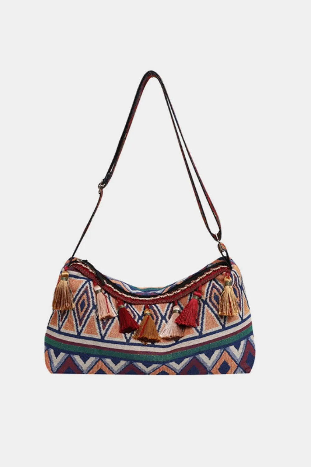 Tassel Adjustable-Strap Canvas Shoulder Bag
