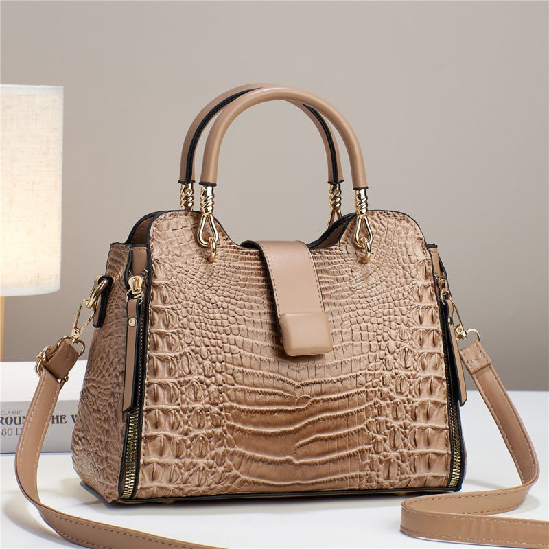 Crocodile-Embossed Crossbody Tote – Large Capacity Shoulder Bag