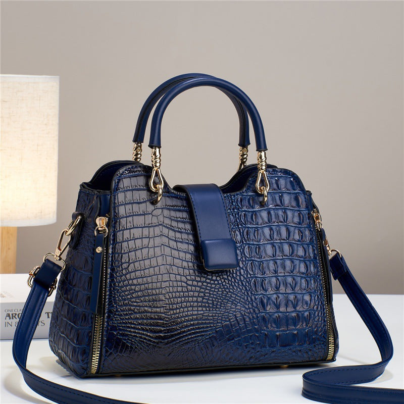 Crocodile-Embossed Crossbody Tote – Large Capacity Shoulder Bag