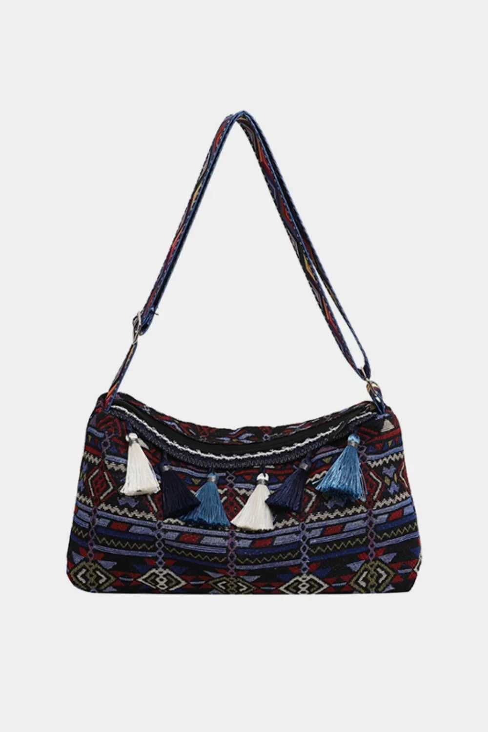 Tassel Adjustable-Strap Canvas Shoulder Bag
