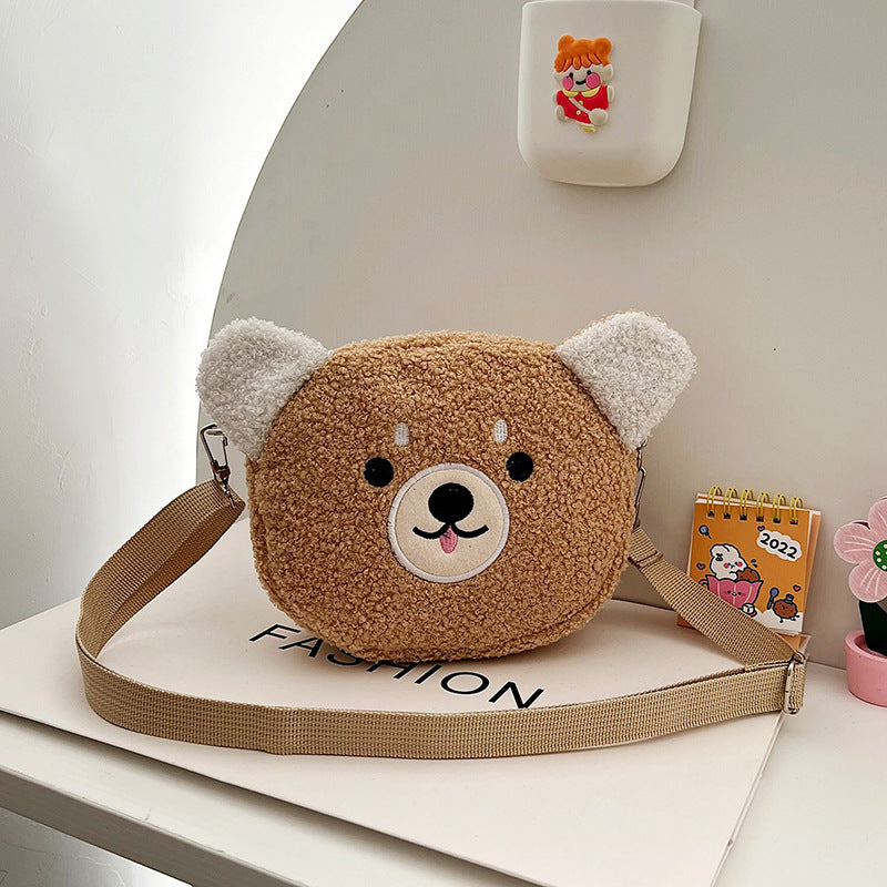 Teddy Bear Plush Crossbody Bag – Round Embroidered Mini Bag