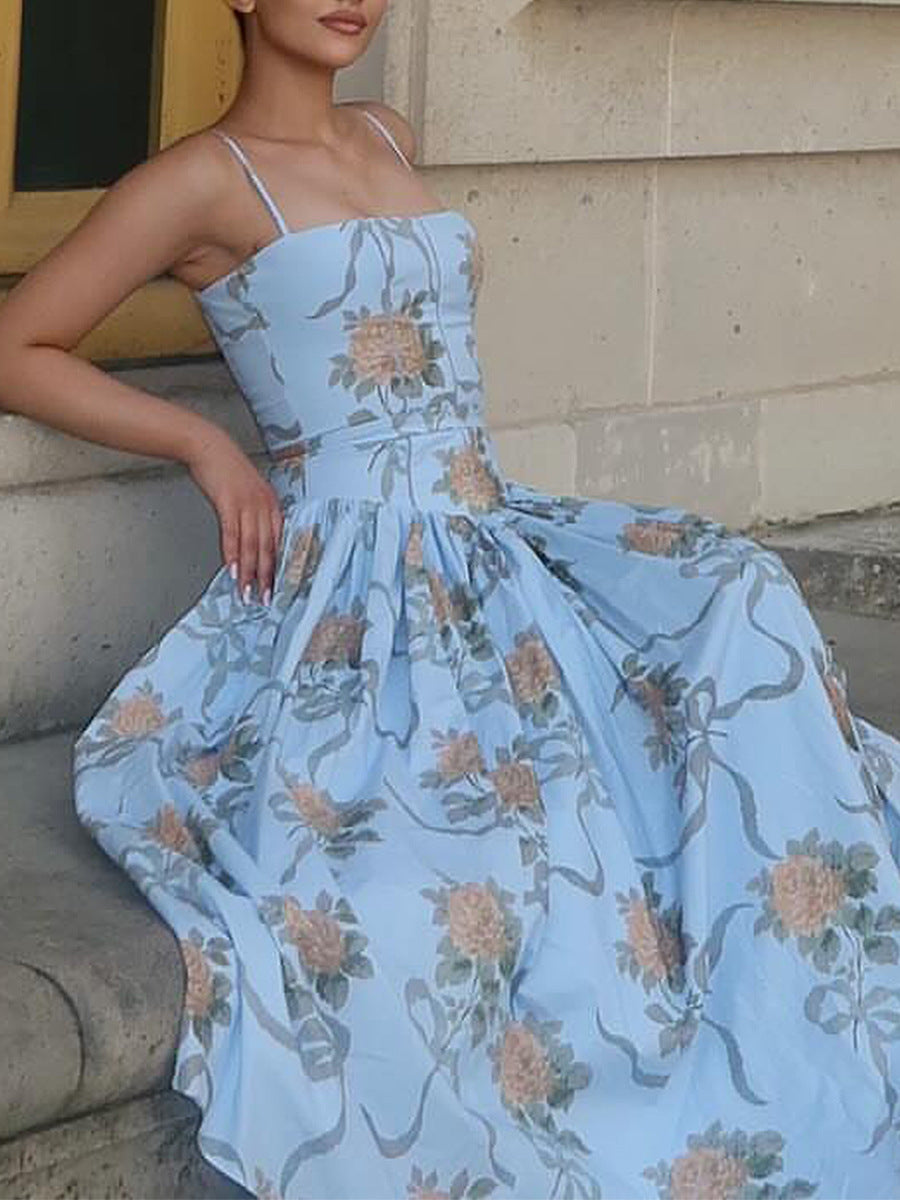 Printed Strapless Backless Long Dress