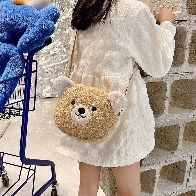 Teddy Bear Plush Crossbody Bag – Round Embroidered Mini Bag
