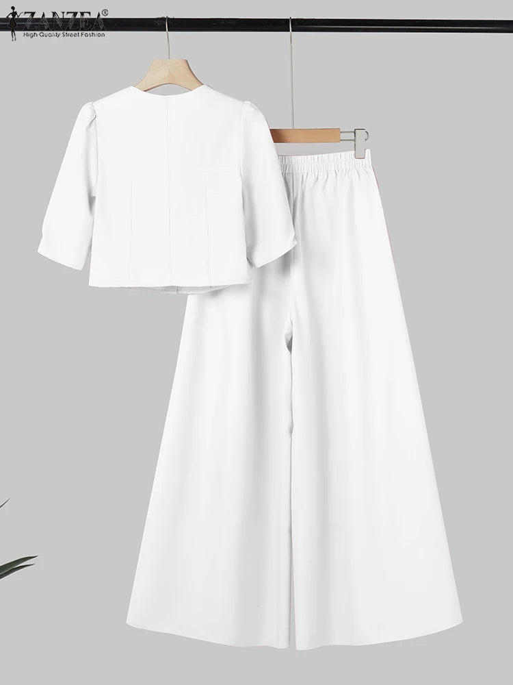 Women's 2-Piece Blouse & Wide-Leg Pants Set – Office Wear