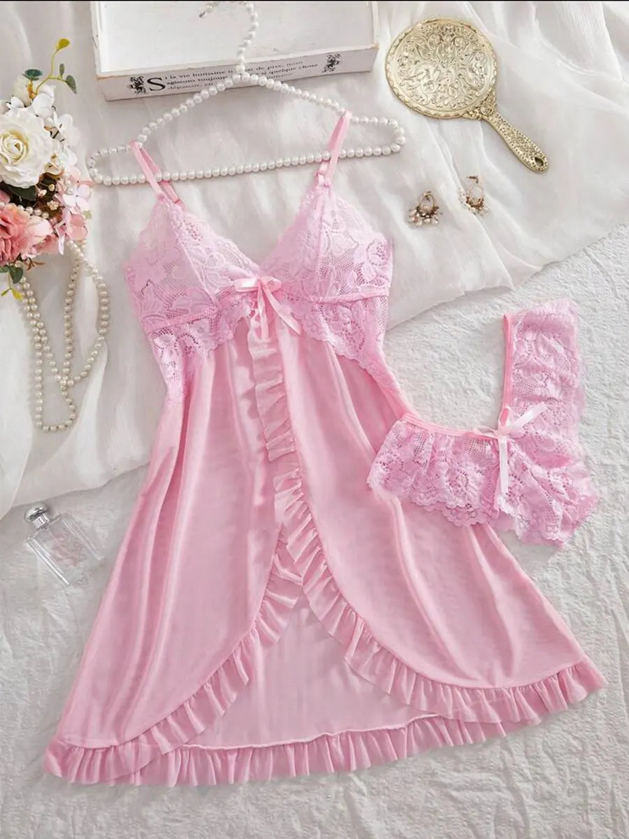 Pink Halter Nightdress & Panty Sleepwear Set