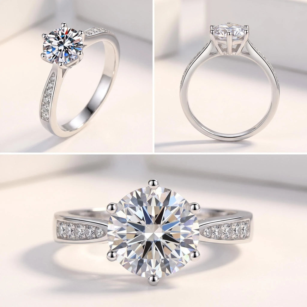 Moissanite Engagement Ring – 18K White Gold Plated Sterling Silver