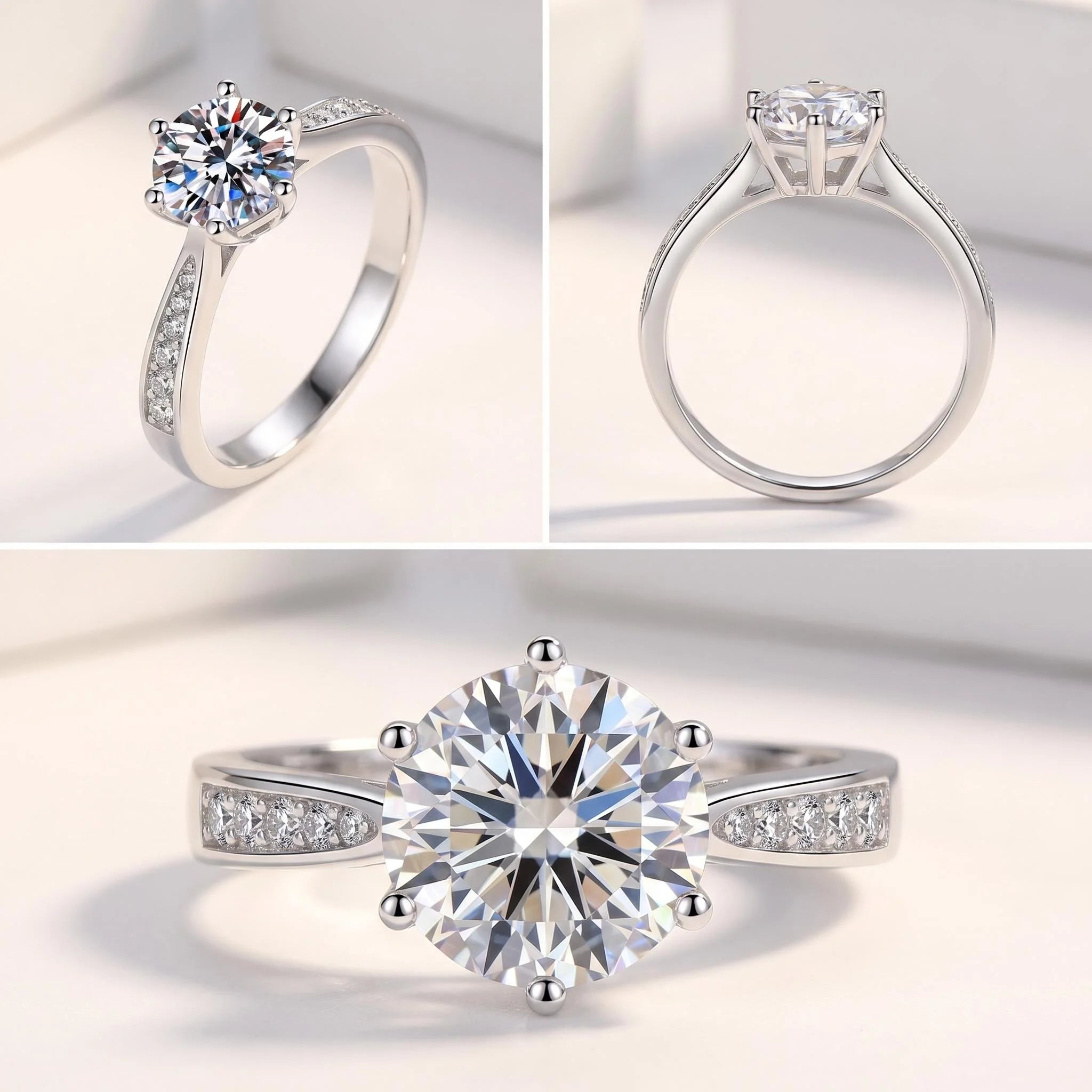 Moissanite Engagement Ring – 18K White Gold Plated Sterling Silver