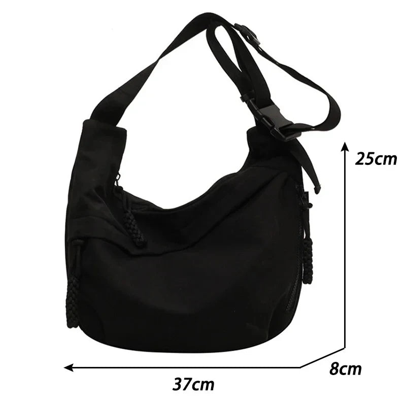 Nylon Hobo Bag Crossbody Bag Solid Color Casual Zipper Women's Bag 2024 New Fashionable Large-Capacity Solid Color Shoulder Tote