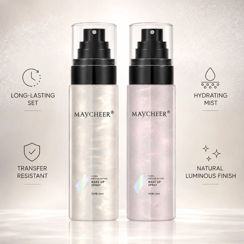 MAYCHEER 100ml Makeup Setting Spray Long Lasting Ultra Fine Mist Fixer Hydrating Dewy Glow Face Mist 2 Shades for All Skin Types