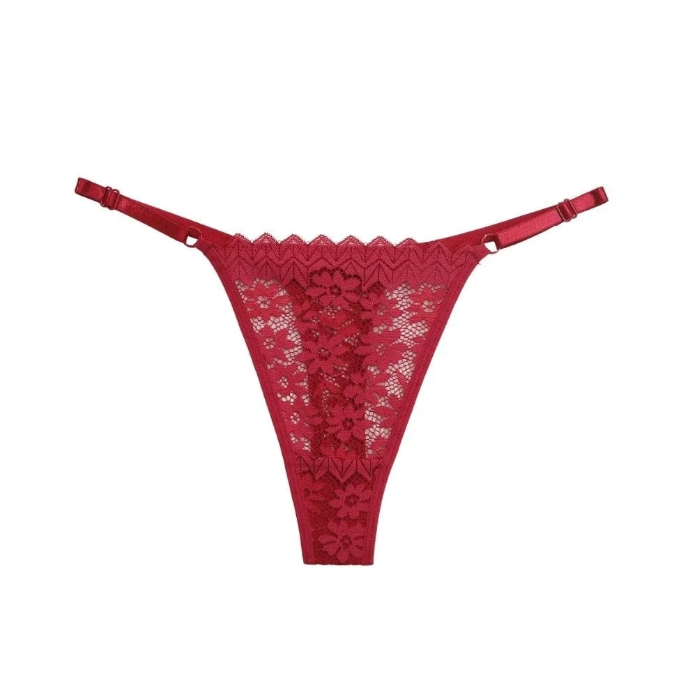 Lace Flower Low-Waist Thong – Adjustable Belt