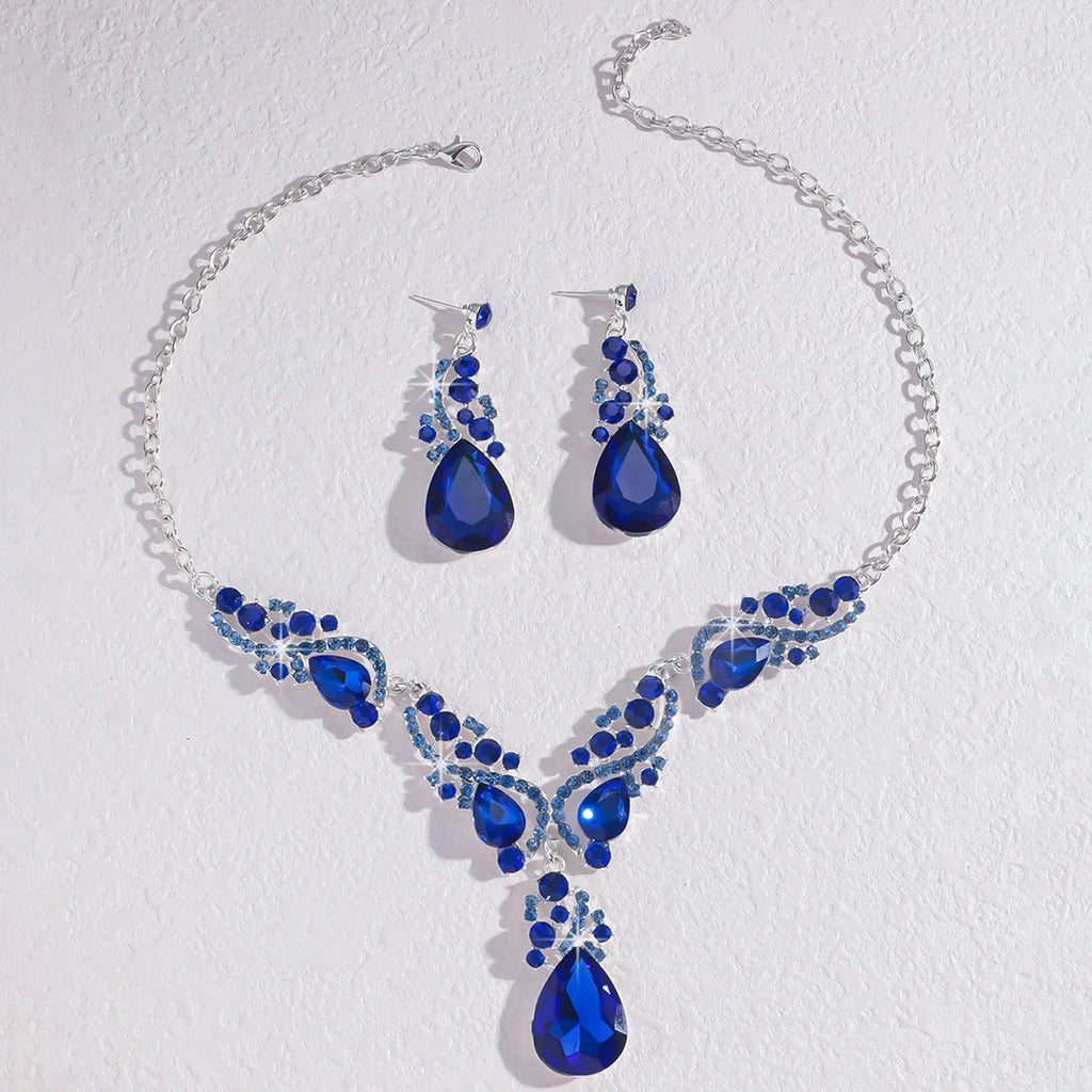 Fashion Women's 2pcs  Rhinestone Crystal Necklace Earrings Jewelry Set Bridal Wedding Accessories Party Gift