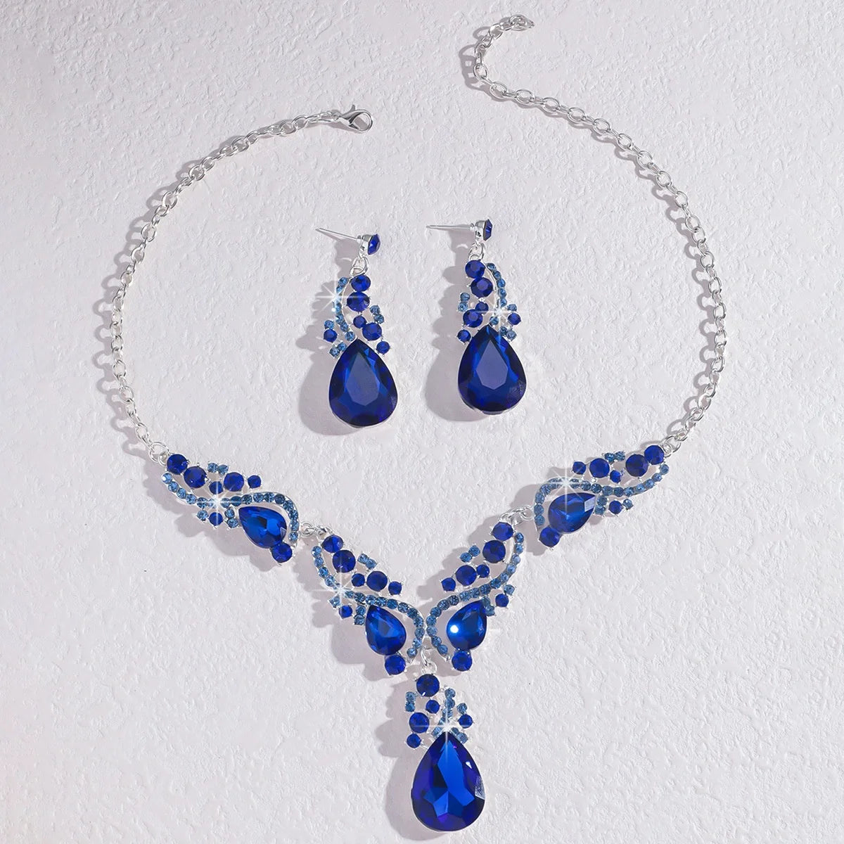 Fashion Women's 2pcs  Rhinestone Crystal Necklace Earrings Jewelry Set Bridal Wedding Accessories Party Gift