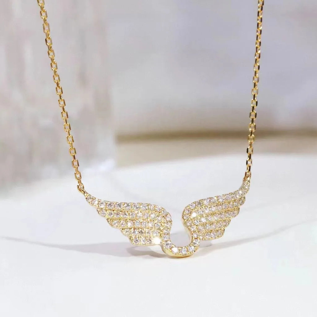 1PC Angel Wing Necklace For Women Gold Color Angle's Wings Fashion Cubic Zirconia Necklace Titanium Steel Clavicle Chain