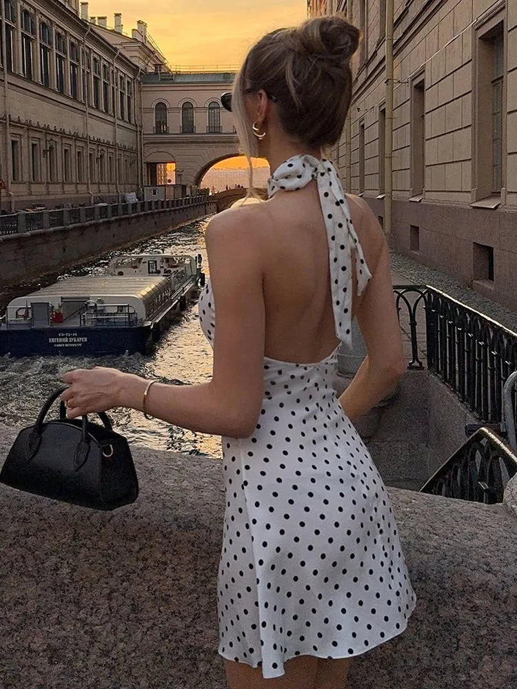 Polka Dot Off-Shoulder Backless Mini Dress