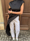 Sleeveless Satin Turtleneck Maxi Dress