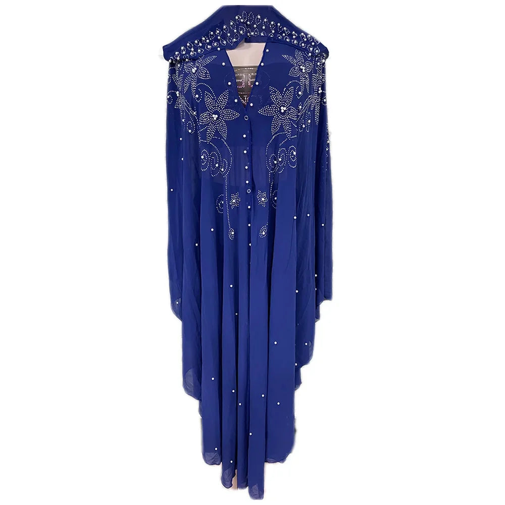 Moroccan Hooded Abaya featuring a stylish design with wide batwing sleeves and a flowing maxi silhouette.